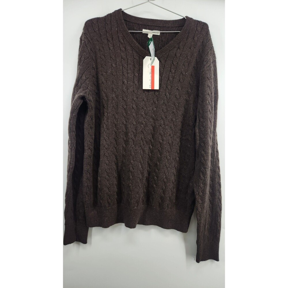 Hawker Rye Mens Brown Large Cable Knit V-Neck Sweater NWT Cotton Blend